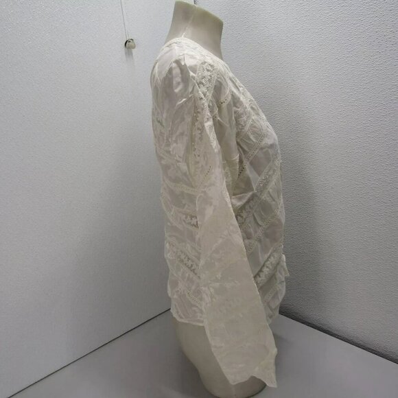 NEW LOVESHACKFANCY Womens Tandra Romantic V-Neck Blouse Size 4 Antique White - Picture 2 of 13